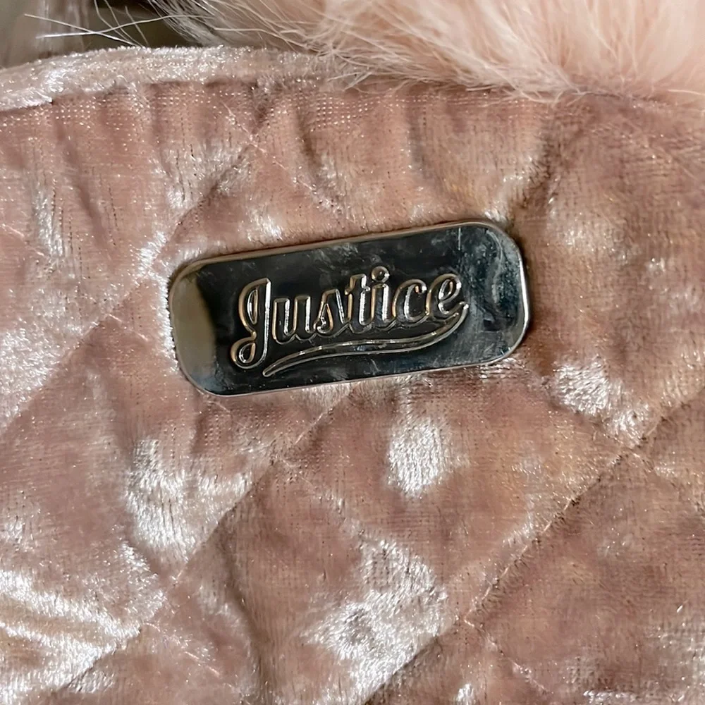 Justice Initial M  Mini Peachy Pink Velvet Back Pack